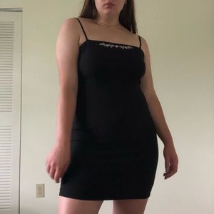 Embroidered bodycon square neck dress